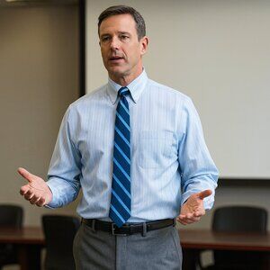 Lands End Men's Dress Shirt 17.5/33 Light blue stripe No Iron 100% Cotton